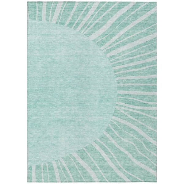 HomeRoots 5' Modern Abstract Indoor/Outdoor Area Rug in Teal, Aqua & Mint Green – Washable & Durable Design 5' X 8' 580875