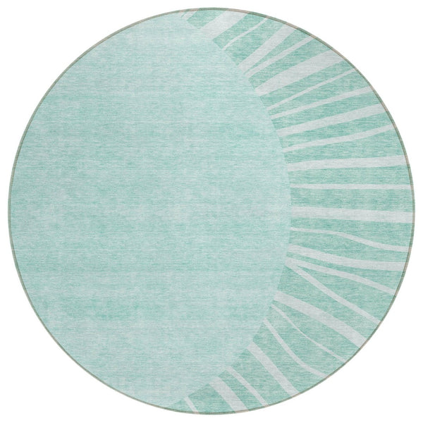 HomeRoots 5' Modern Abstract Indoor/Outdoor Area Rug in Teal, Aqua & Mint Green – Washable & Durable Design 8' Round 580876