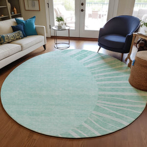 Homeroots 3' Abstract Washable Area Rug In Green And Mint - Perfect For Indoor And Outdoor Spaces! 8' Round Polyester 580876