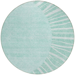 Homeroots 3' Abstract Washable Area Rug In Green And Mint - Perfect For Indoor And Outdoor Spaces! 8' Round Polyester 580876
