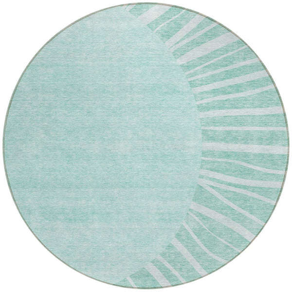 Homeroots 3' Abstract Washable Area Rug In Green And Mint - Perfect For Indoor And Outdoor Spaces! 8' Round Polyester 580876