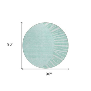 Homeroots 3' Abstract Washable Area Rug In Green And Mint - Perfect For Indoor And Outdoor Spaces! 8' Round Polyester 580876