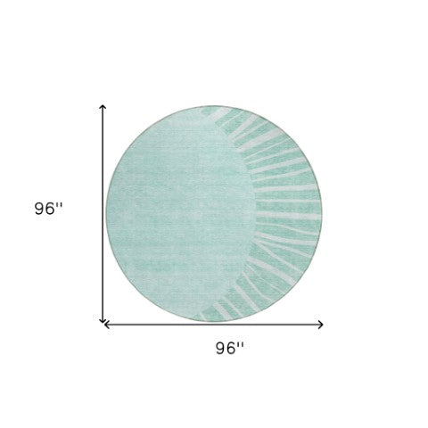 Homeroots 3' Abstract Washable Area Rug In Green And Mint - Perfect For Indoor And Outdoor Spaces! 8' Round Polyester 580876