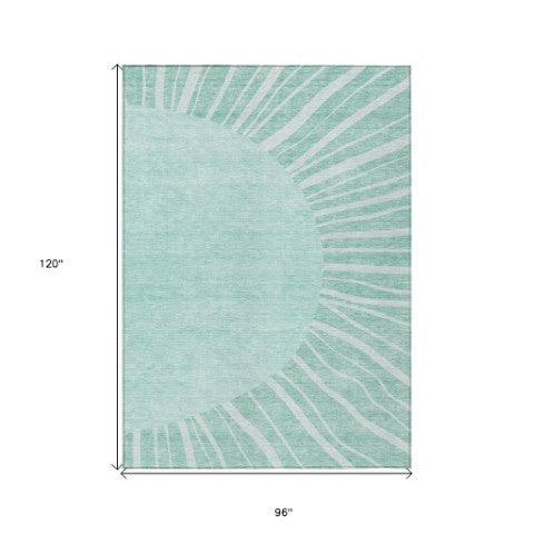 Homeroots 3' Abstract Washable Area Rug In Green And Mint - Perfect For Indoor And Outdoor Spaces! 8' X 10' Polyester 580877