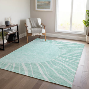 Homeroots 3' Abstract Washable Area Rug In Green And Mint - Perfect For Indoor And Outdoor Spaces! 8' X 10' Polyester 580877