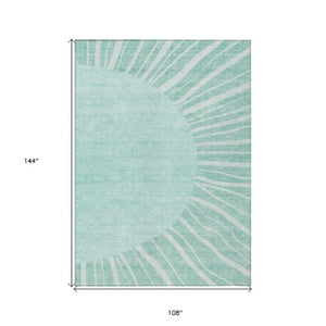 Homeroots 3' Abstract Washable Area Rug In Green And Mint - Perfect For Indoor And Outdoor Spaces! 9' X 12' Polyester 580878