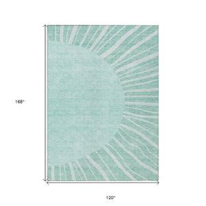 Homeroots 3' Abstract Washable Area Rug In Green And Mint - Perfect For Indoor And Outdoor Spaces! 10' X 14' Polyester 580879