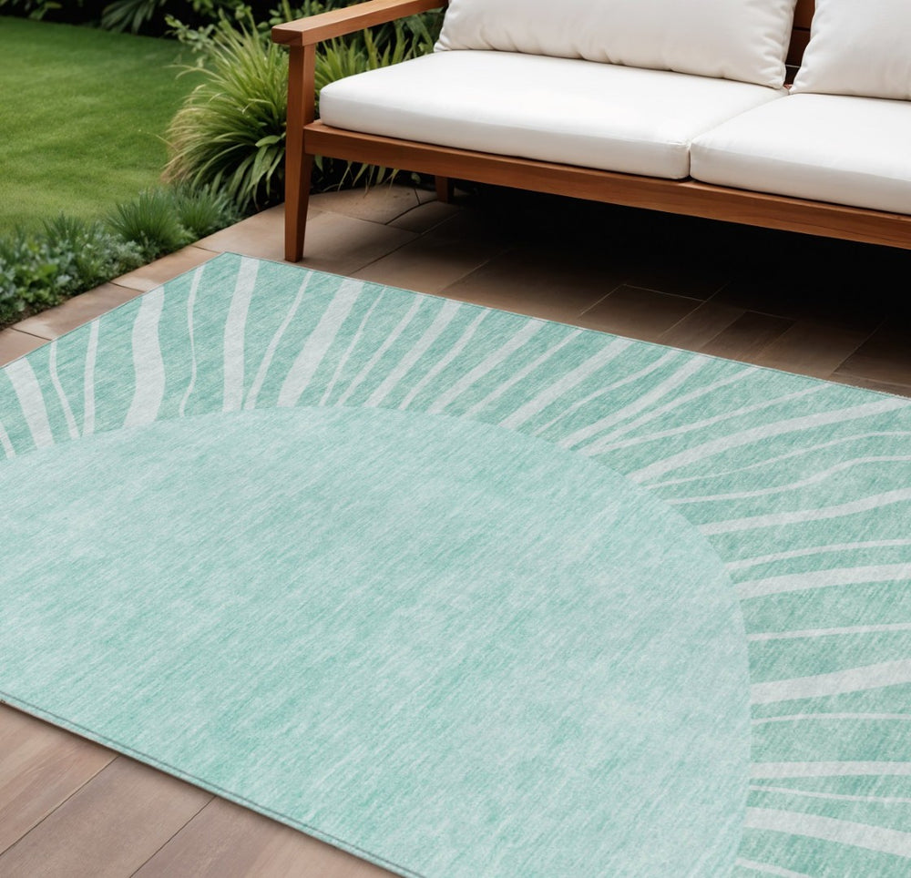 HomeRoots 5' Modern Abstract Indoor/Outdoor Area Rug in Teal, Aqua & Mint Green – Washable & Durable Design 10' X 14' 580879