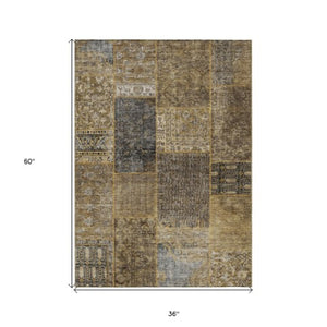 Homeroots 3' Stylish Brown Gray Charcoal Patchwork Washable Area Rug For Indoor And Outdoor Spaces 3' X 5' Polyester 580880