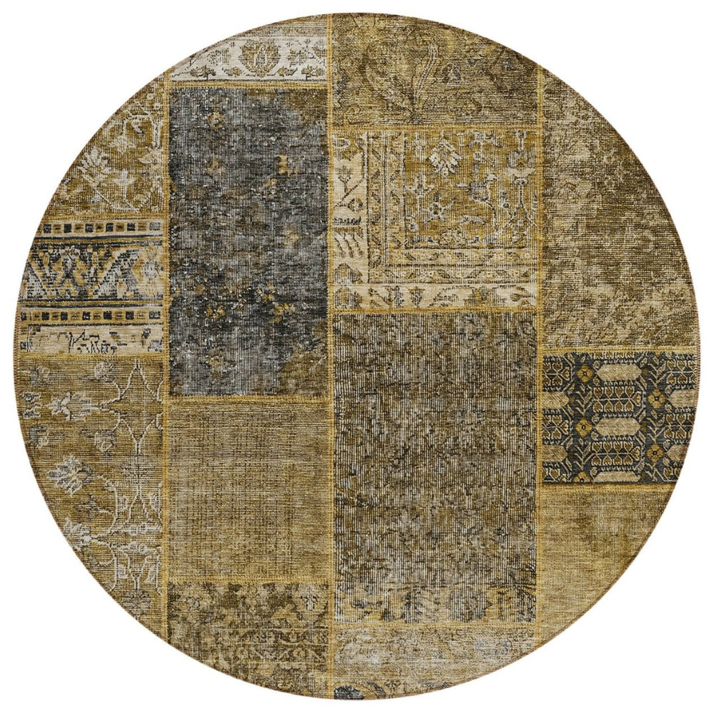 HomeRoots 5' Stylish Brown Gray Charcoal Patchwork Washable Area Rug for Indoor and Outdoor Spaces 8' Round 580882
