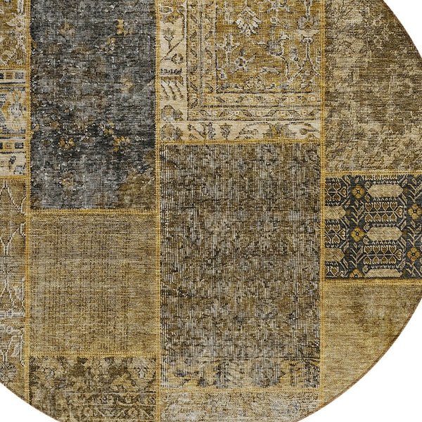 Homeroots 3' Stylish Brown Gray Charcoal Patchwork Washable Area Rug For Indoor And Outdoor Spaces 8' Round Polyester 580882