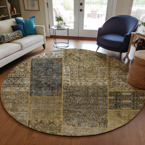 Homeroots 3' Stylish Brown Gray Charcoal Patchwork Washable Area Rug For Indoor And Outdoor Spaces 8' Round Polyester 580882