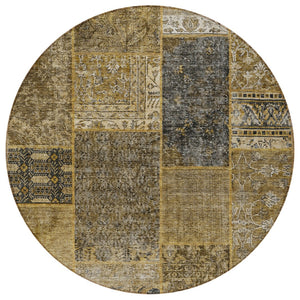 Homeroots 3' Stylish Brown Gray Charcoal Patchwork Washable Area Rug For Indoor And Outdoor Spaces 8' Round Polyester 580882