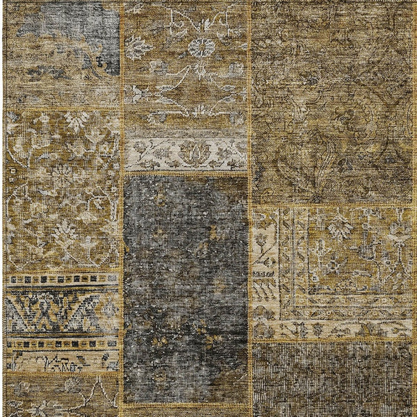 Homeroots 3' Stylish Brown Gray Charcoal Patchwork Washable Area Rug For Indoor And Outdoor Spaces 8' X 10' Polyester 580883