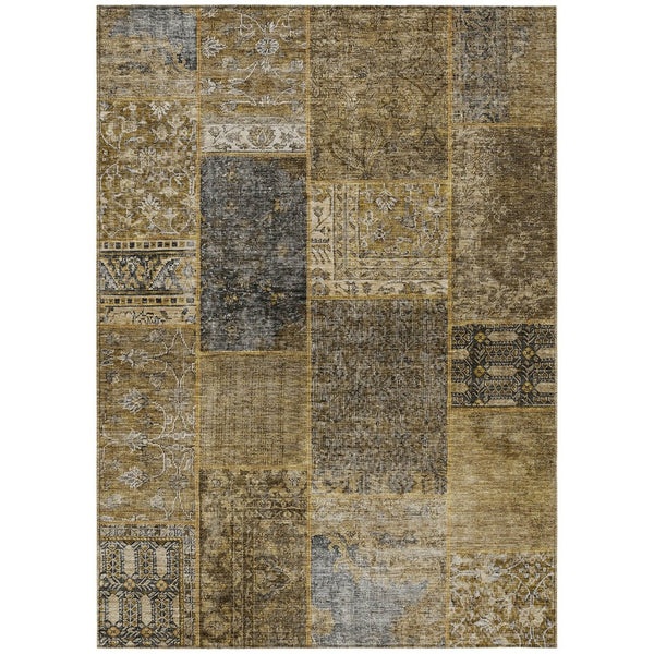 HomeRoots 9' Stylish Brown Gray Charcoal Patchwork Washable Area Rug for Indoor and Outdoor Spaces, Durable 9' X 12' 580884