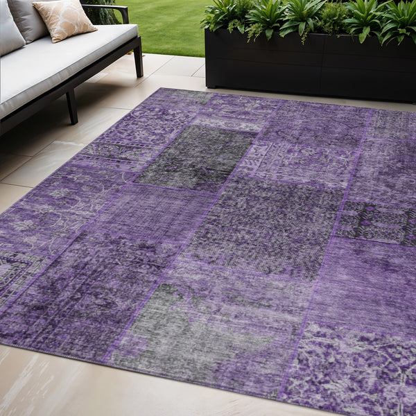 Homeroots 3' Stylish Brown Gray Charcoal Patchwork Washable Area Rug For Indoor And Outdoor Spaces 5' X 8' Polyester 580887