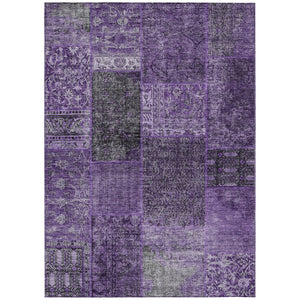 HomeRoots 5' Vibrant Eggplant Purple and Charcoal Patchwork Area Rug – Stylish, Durable, Washable for Indoors & Outdoors 5' X 8' 580887