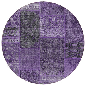 HomeRoots 5' Vibrant Eggplant Purple and Charcoal Patchwork Area Rug – Stylish, Durable, Washable for Indoors & Outdoors 8' Round 580888