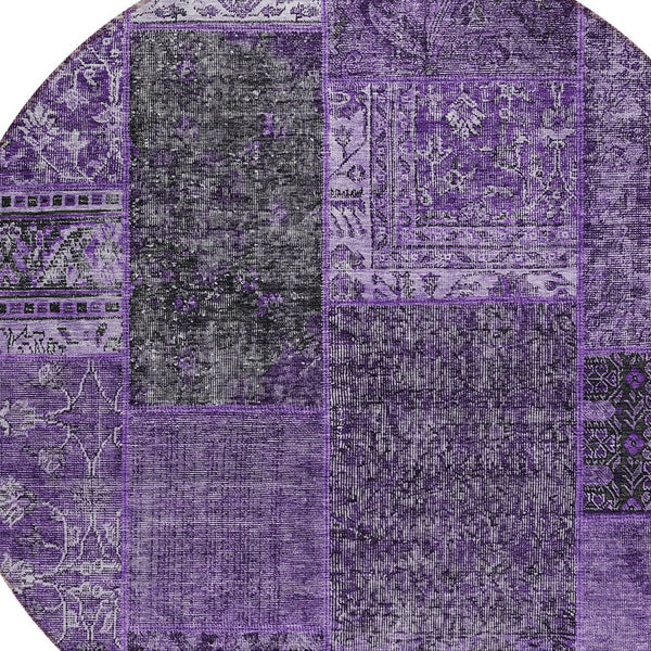 Homeroots 3' Stylish Brown Gray Charcoal Patchwork Washable Area Rug For Indoor And Outdoor Spaces 8' Round Polyester 580888