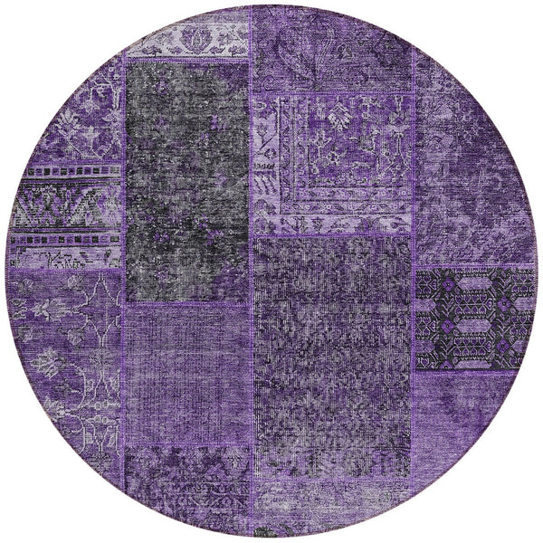 Homeroots 3' Stylish Brown Gray Charcoal Patchwork Washable Area Rug For Indoor And Outdoor Spaces 8' Round Polyester 580888
