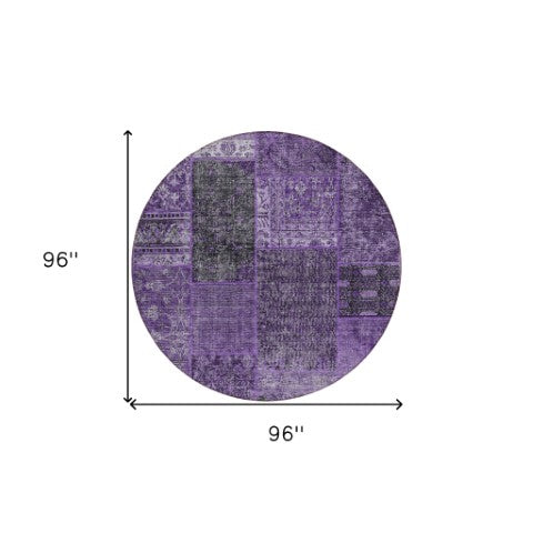 Homeroots 3' Stylish Brown Gray Charcoal Patchwork Washable Area Rug For Indoor And Outdoor Spaces 8' Round Polyester 580888