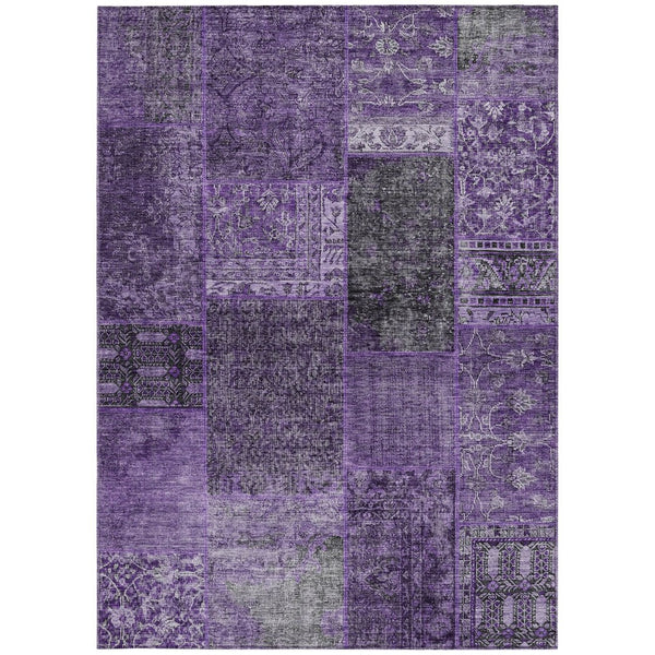 HomeRoots 5' Vibrant Eggplant Purple and Charcoal Patchwork Area Rug – Stylish, Durable, Washable for Indoors & Outdoors 8' X 10' 580889