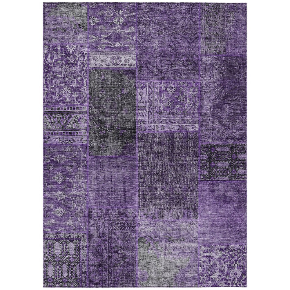 HomeRoots 5' Vibrant Eggplant Purple and Charcoal Patchwork Area Rug – Stylish, Durable, Washable for Indoors & Outdoors 10' X 14' 580891