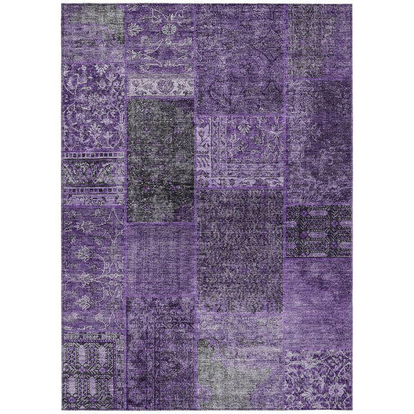 HomeRoots 5' Vibrant Eggplant Purple and Charcoal Patchwork Area Rug – Stylish, Durable, Washable for Indoors & Outdoors 10' X 14' 580891