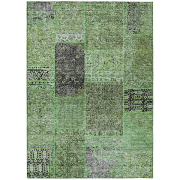 HomeRoots 5' Patchwork Green and Olive Rug - Stylish, Washable Area Rug for Indoor and Outdoor Use, Durable Design 5' X 8' 580893