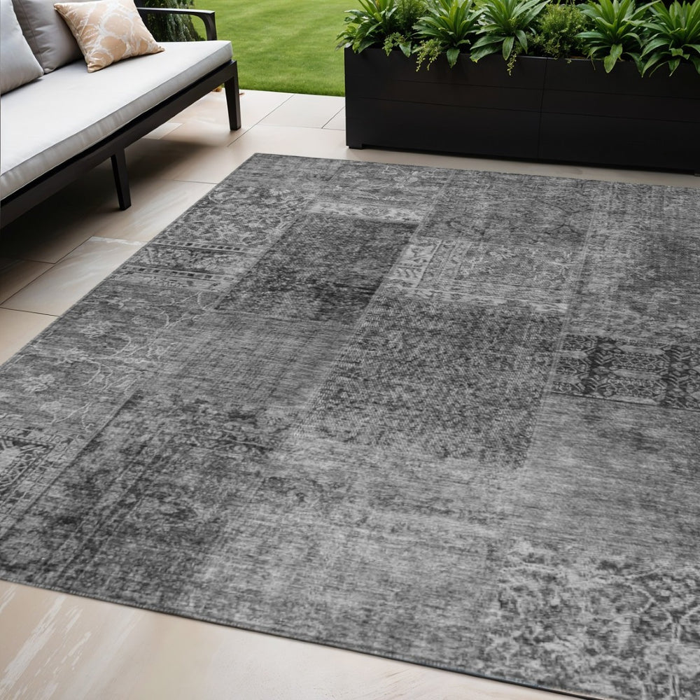 HomeRoots 5' Gray Charcoal and Silver Patchwork Area Rug - Stylish, Washable, Durable for Indoor & Outdoor Use 5' X 8' 580899