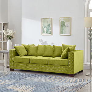 English Elm Modern Velvet Sofa With Square Armrests, Silver Nailhead Trim & Hidden Storage In Green Upholstery W1097S00186