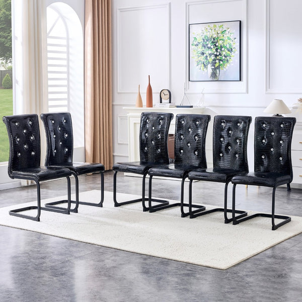 English Elm Set of 2 Glam Faux Alligator Pvc Dining Chairs with Crystal Buckle Bow Legs Black W3875P371060