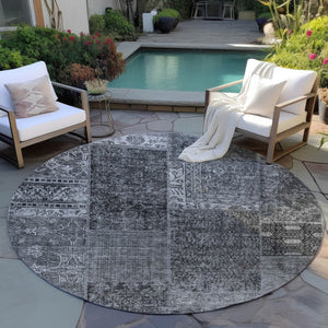 Homeroots 3' Stylish Brown Gray Charcoal Patchwork Washable Area Rug For Indoor And Outdoor Spaces 8' Round Polyester 580900