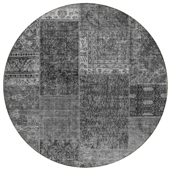 HomeRoots 5' Gray Charcoal and Silver Patchwork Area Rug - Stylish, Washable, Durable for Indoor & Outdoor Use 8' Round 580900
