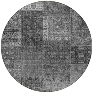 Homeroots 3' Stylish Brown Gray Charcoal Patchwork Washable Area Rug For Indoor And Outdoor Spaces 8' Round Polyester 580900