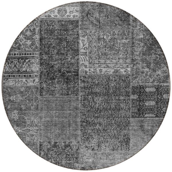 Homeroots 3' Stylish Brown Gray Charcoal Patchwork Washable Area Rug For Indoor And Outdoor Spaces 8' Round Polyester 580900