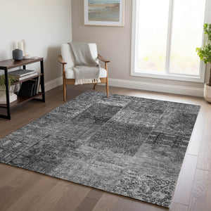 Homeroots 3' Stylish Brown Gray Charcoal Patchwork Washable Area Rug For Indoor And Outdoor Spaces 8' X 10' Polyester 580901