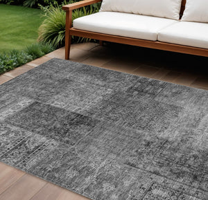 Homeroots 3' Stylish Brown Gray Charcoal Patchwork Washable Area Rug For Indoor And Outdoor Spaces 9' X 12' Polyester 580902