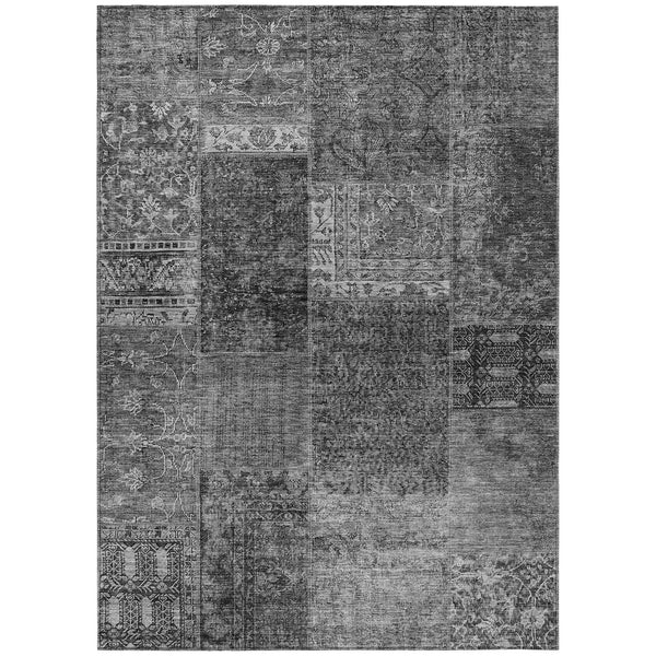 Homeroots 3' Stylish Brown Gray Charcoal Patchwork Washable Area Rug For Indoor And Outdoor Spaces 9' X 12' Polyester 580902