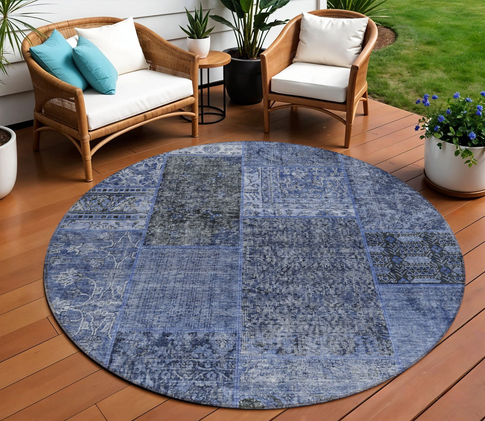 Homeroots 3' Stylish Brown Gray Charcoal Patchwork Washable Area Rug For Indoor And Outdoor Spaces 8' Round Polyester 580906
