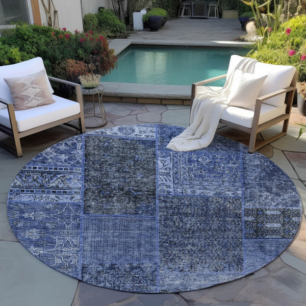 Homeroots 3' Stylish Brown Gray Charcoal Patchwork Washable Area Rug For Indoor And Outdoor Spaces 8' Round Polyester 580906