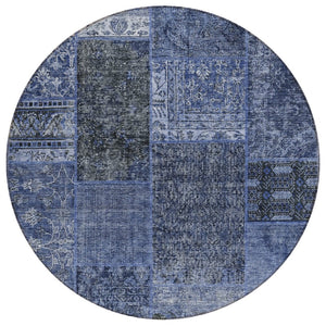HomeRoots 5' Navy Blue and Charcoal Patchwork Area Rug - Durable, Washable Design for Indoor and Outdoor Use 8' Round 580906