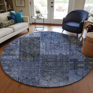 Homeroots 3' Stylish Brown Gray Charcoal Patchwork Washable Area Rug For Indoor And Outdoor Spaces 8' Round Polyester 580906
