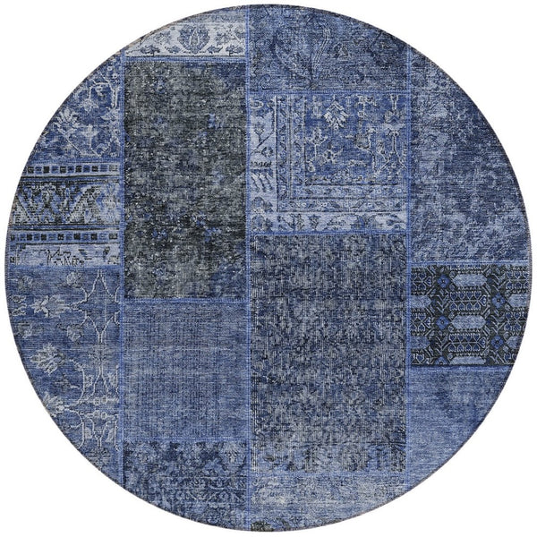 Homeroots 3' Stylish Brown Gray Charcoal Patchwork Washable Area Rug For Indoor And Outdoor Spaces 8' Round Polyester 580906