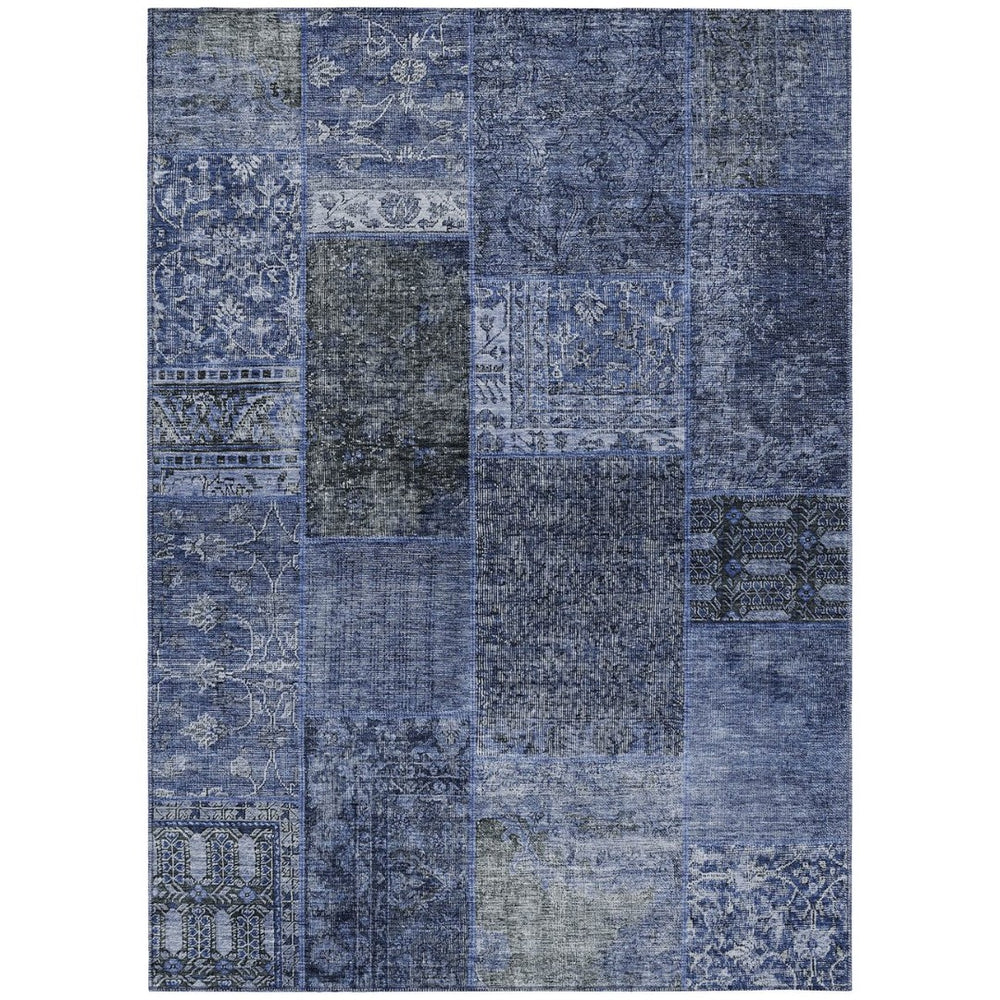 HomeRoots 9' Navy Blue and Charcoal Patchwork Area Rug - Modern Design for Indoor and Outdoor Durability 9' X 12' 580908