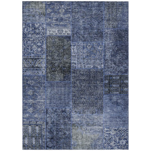 HomeRoots 9' Navy Blue and Charcoal Patchwork Area Rug - Modern Design for Indoor and Outdoor Durability 9' X 12' 580908