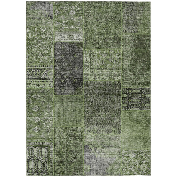HomeRoots 5' Stylish Olive Green and Gray Patchwork Indoor-Outdoor Area Rug - Durable, Washable, Versatile Design 5' X 8' 580911