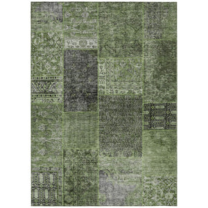 HomeRoots 5' Stylish Olive Green and Gray Patchwork Indoor-Outdoor Area Rug - Durable, Washable, Versatile Design 8' X 10' 580913