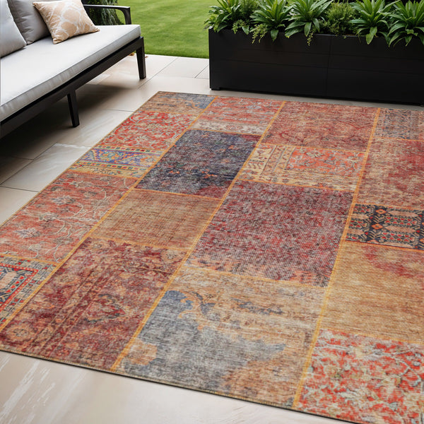 Homeroots 3' Stylish Brown Gray Charcoal Patchwork Washable Area Rug For Indoor And Outdoor Spaces 5' X 8' Polyester 580917