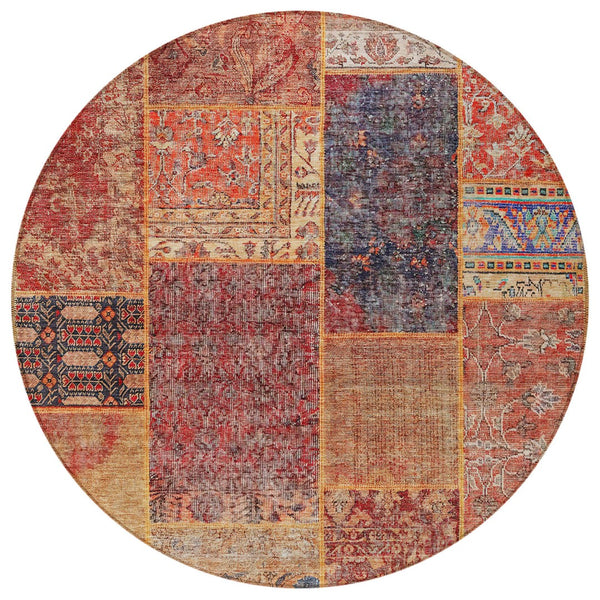 Homeroots 3' Stylish Brown Gray Charcoal Patchwork Washable Area Rug For Indoor And Outdoor Spaces 8' Round Polyester 580918